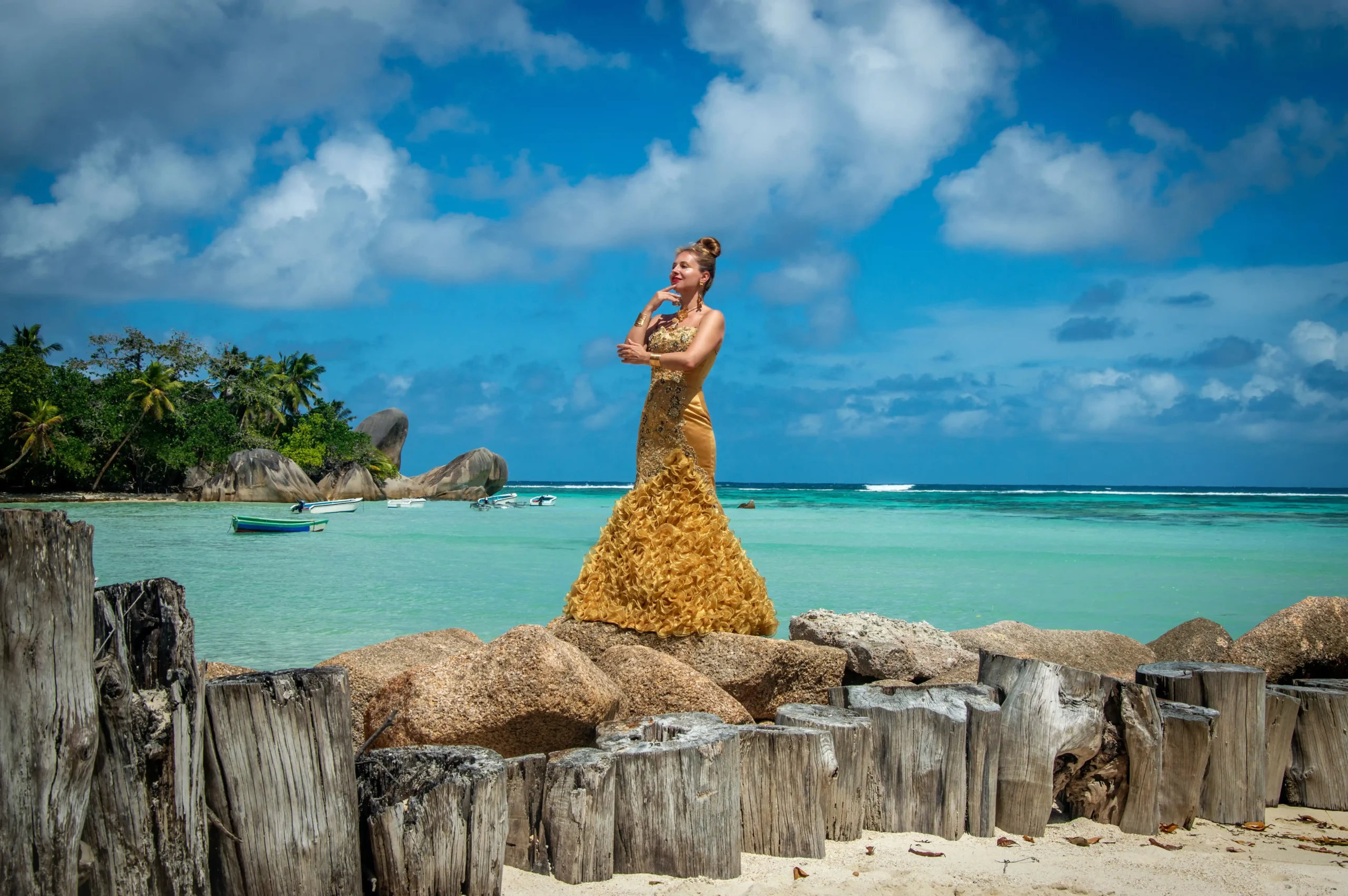 a lady in seychelles beach